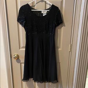 Black Beaded Short Sleeve Dress